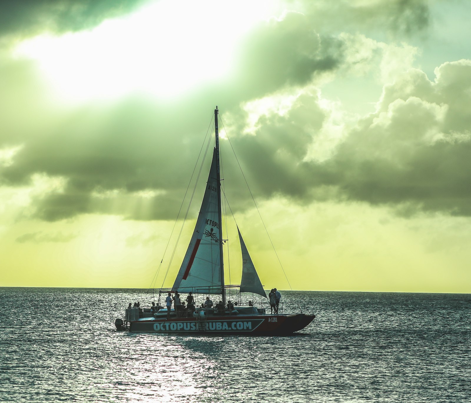 Catamaran sailing off the coast of Aruba