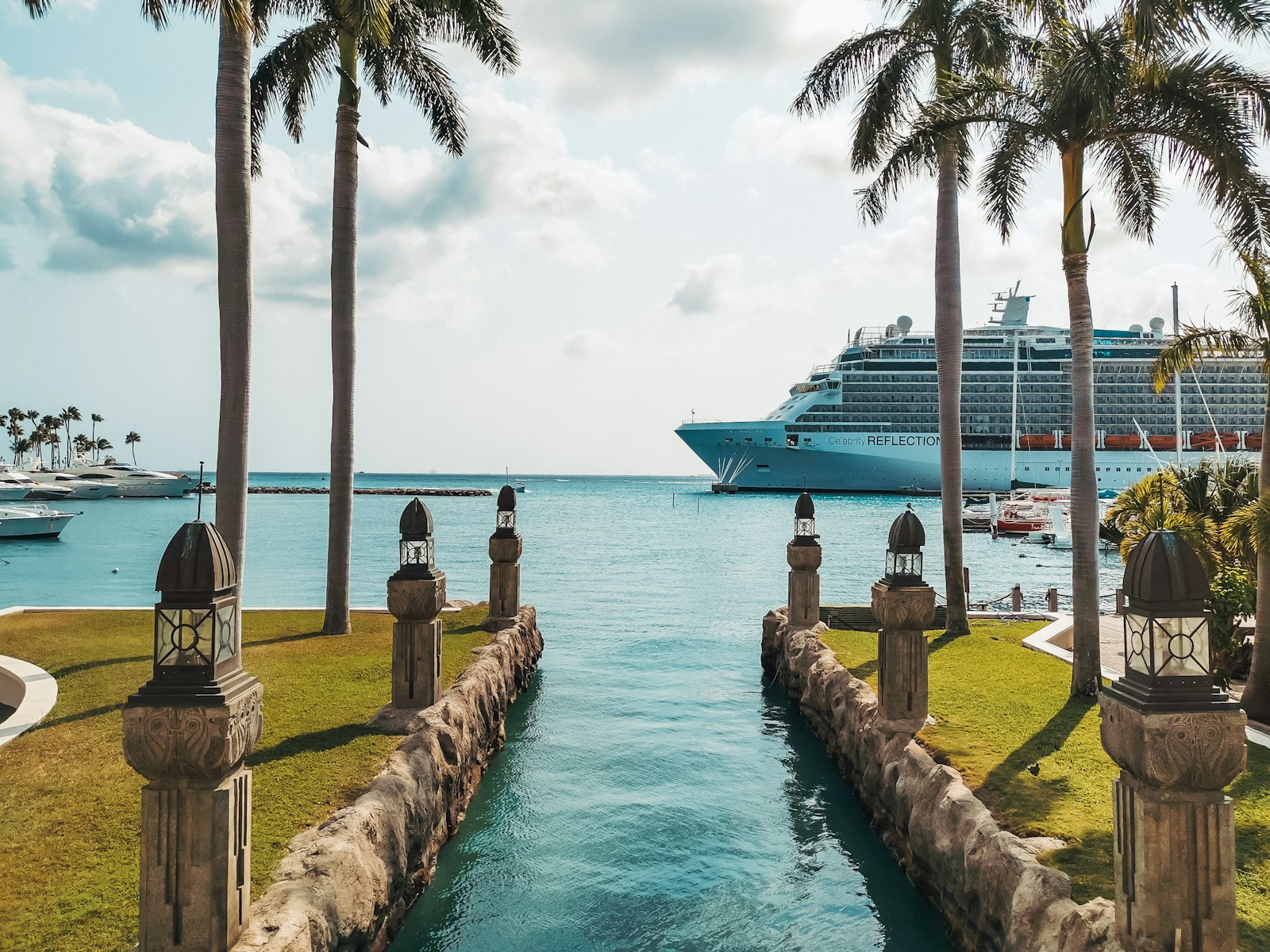 Cruise ship docked at the port in Oranjestad, Aruba