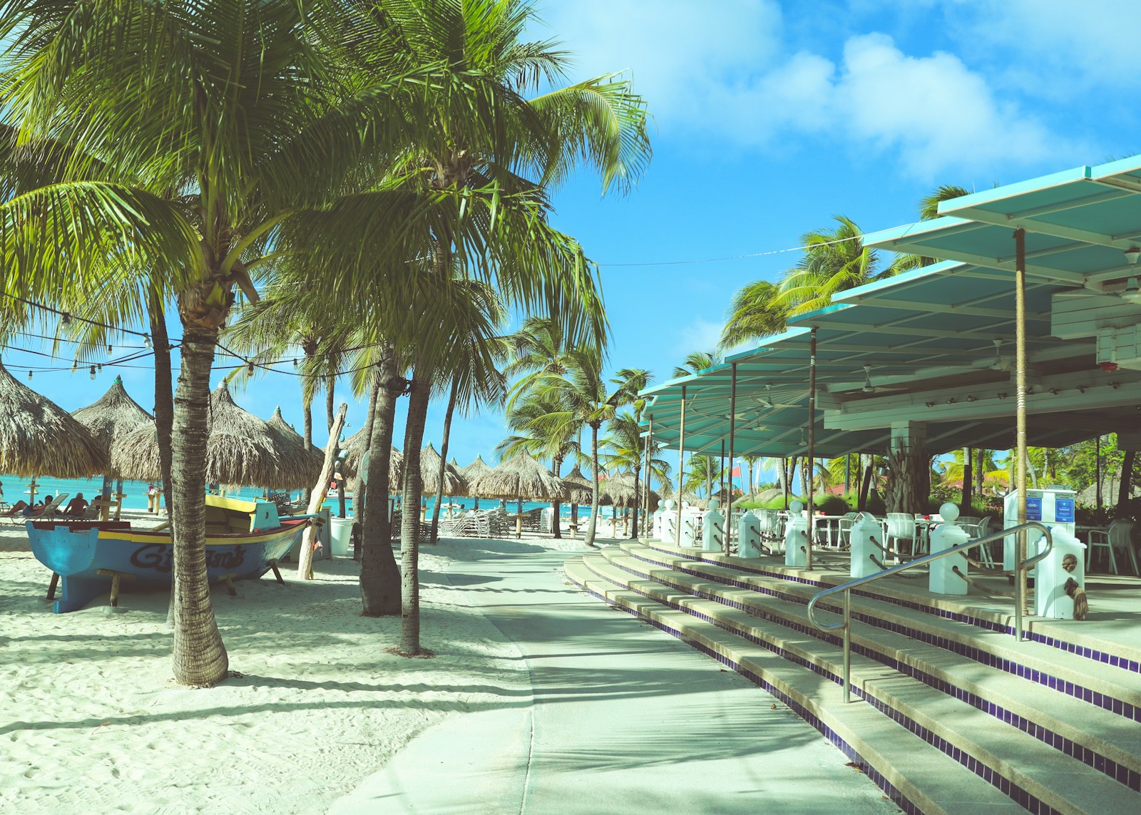 Lounge chairs on a calm Aruba beach